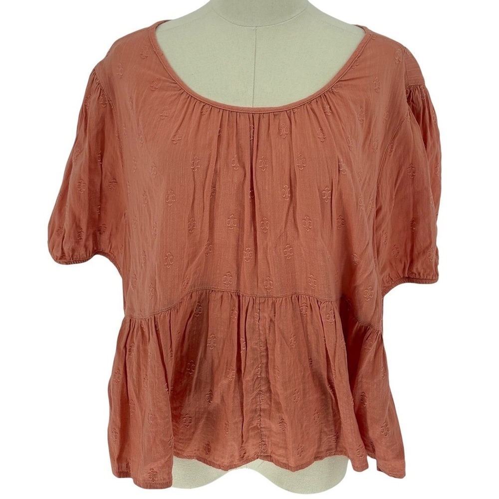 Arizona Jean Co Peplum Blouse Coral Eyelet Short Sleeve XXL